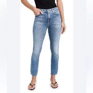 AG Mari Crop Slim Straight Jeans Size 32 High Rise Stretch Denim Faded Wash